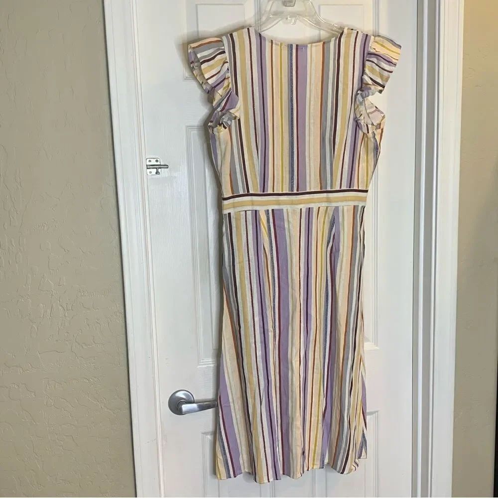 Evolutionary Linen Dress Striped Ruffle Size Large - Picture 4 of 10